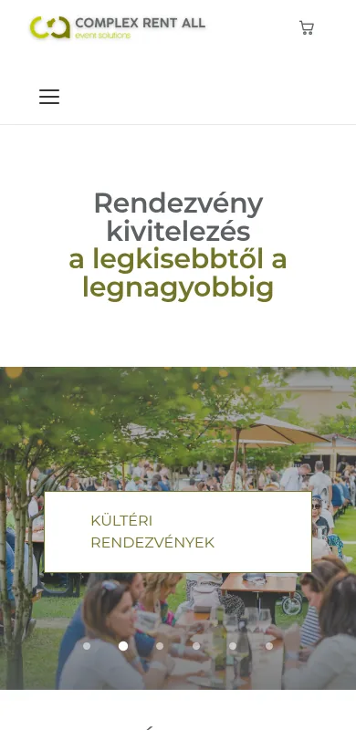 A Complex Rent All rendezvényes oldala telefonon, élő képernyőkép, 2026. október 9.